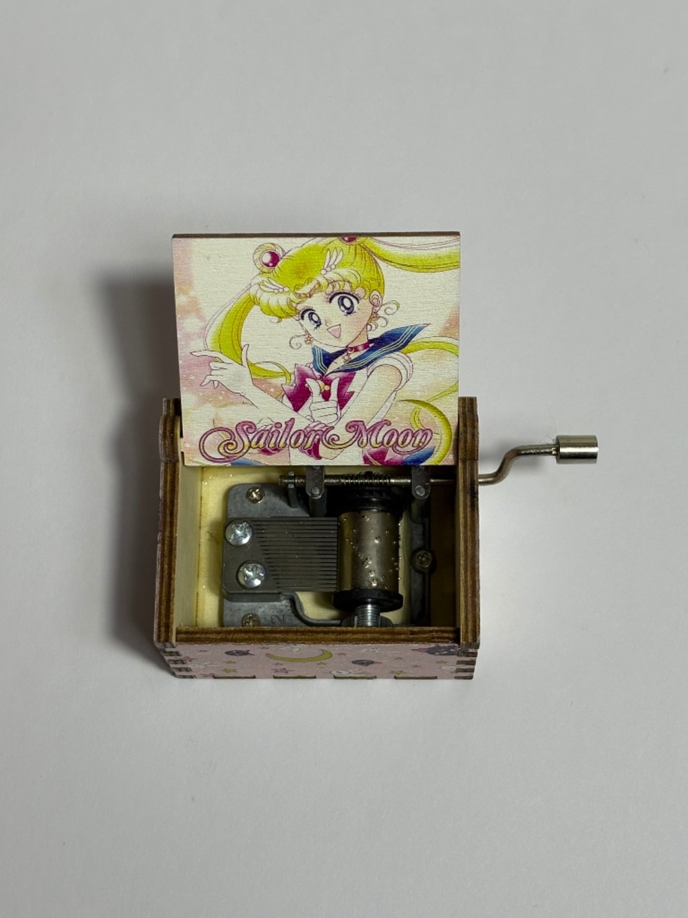 Sailor Moon Hand Crank Wooden Music Box Black Anime Musical Pink Wood